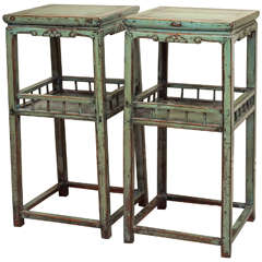 Pair of Antique Chinese Turquoise Lamp Tables