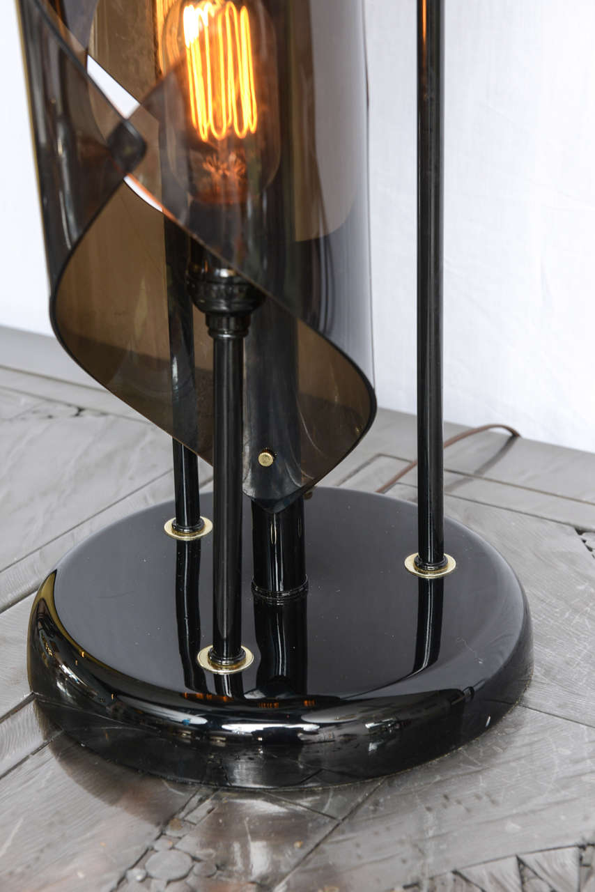 Pair of Tall Acrylic, Black Lucite Table Lamps In Good Condition In Miami, Miami Design District, FL