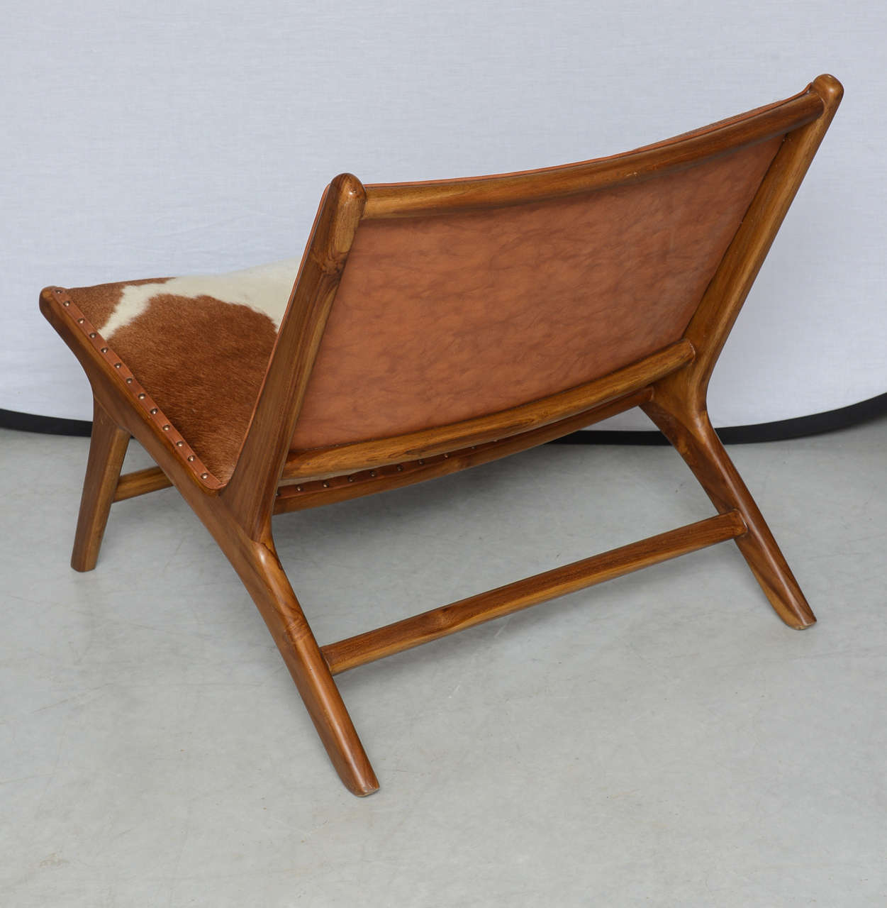 Cowhide Upholstered Teak Lounge Chair 1