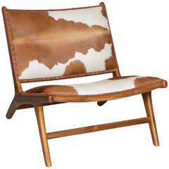 Cowhide Upholstered Teak Lounge Chair