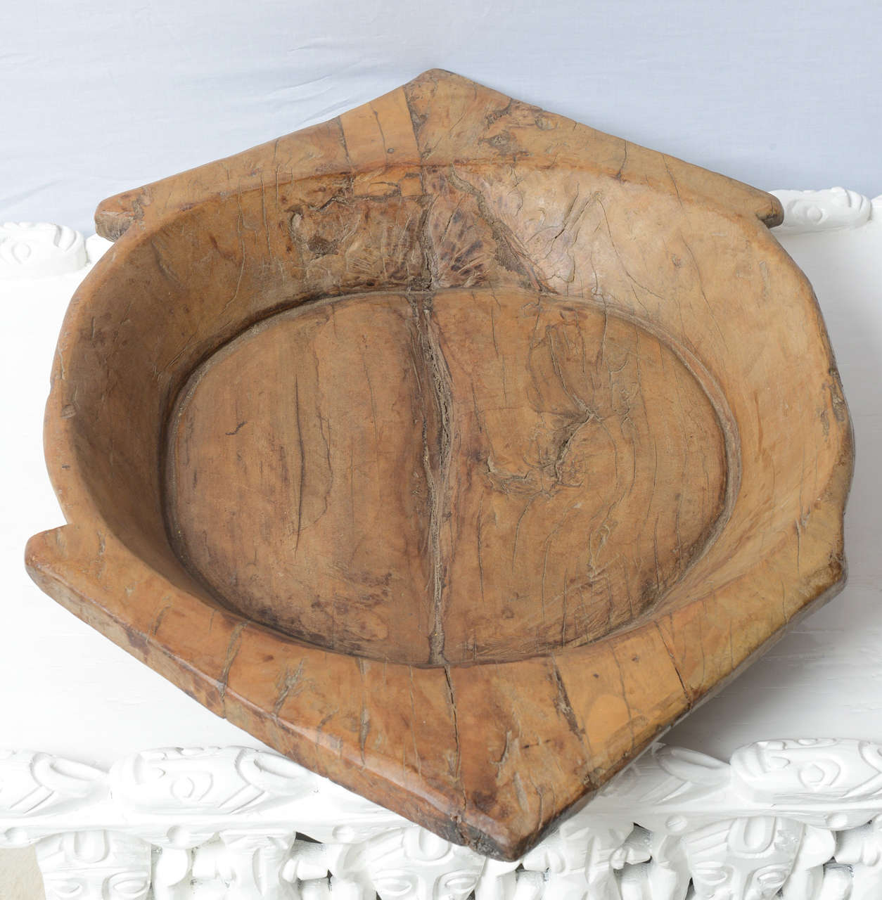 Reclaimed Wood Large Artist Carved Wood Bowl For Sale
