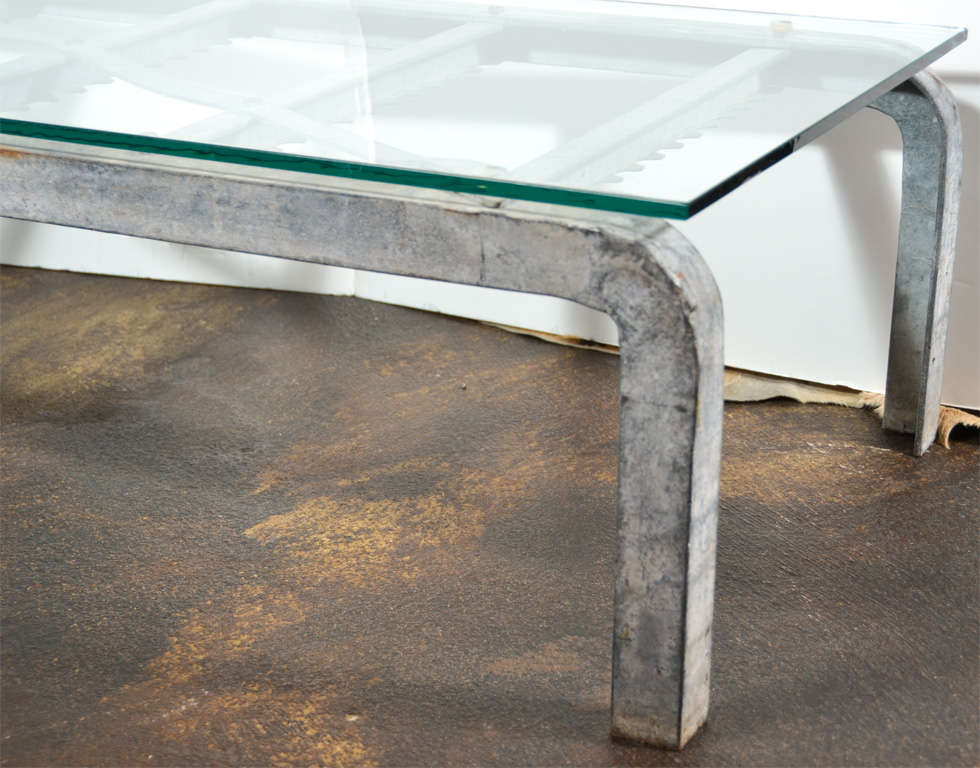 Mid-20th Century Industrial Art Glass Top Coffee Table For Sale
