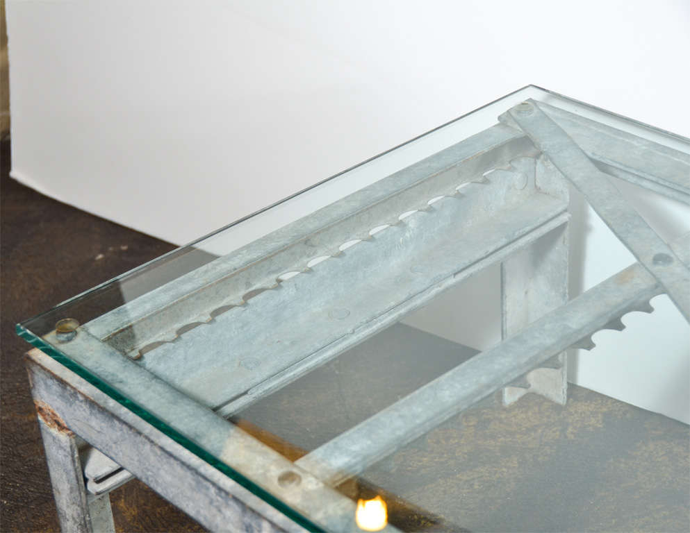 Industrial Art Glass Top Coffee Table For Sale 2