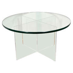 Mid Century 30" Round Lucite and Glass Top Coffee Table