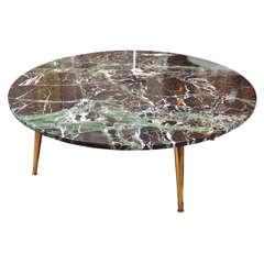 Mid Century 40" Round Green Marble Coffee Table