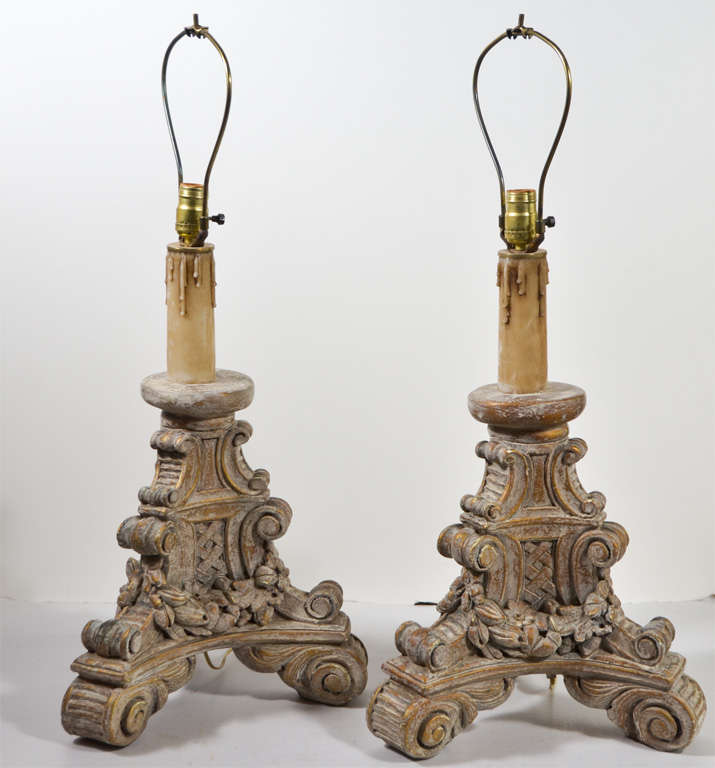 Pair of Scroll Candlestick Lamps
