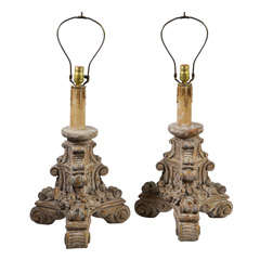 Vintage Pair of Scroll Candlestick Lamps