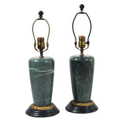 Pair Green Marble Lamps