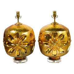 Gold Mercury Glass Lamps on Lucite Bases Gold Mercury Glass Lamps on Lucite Bases