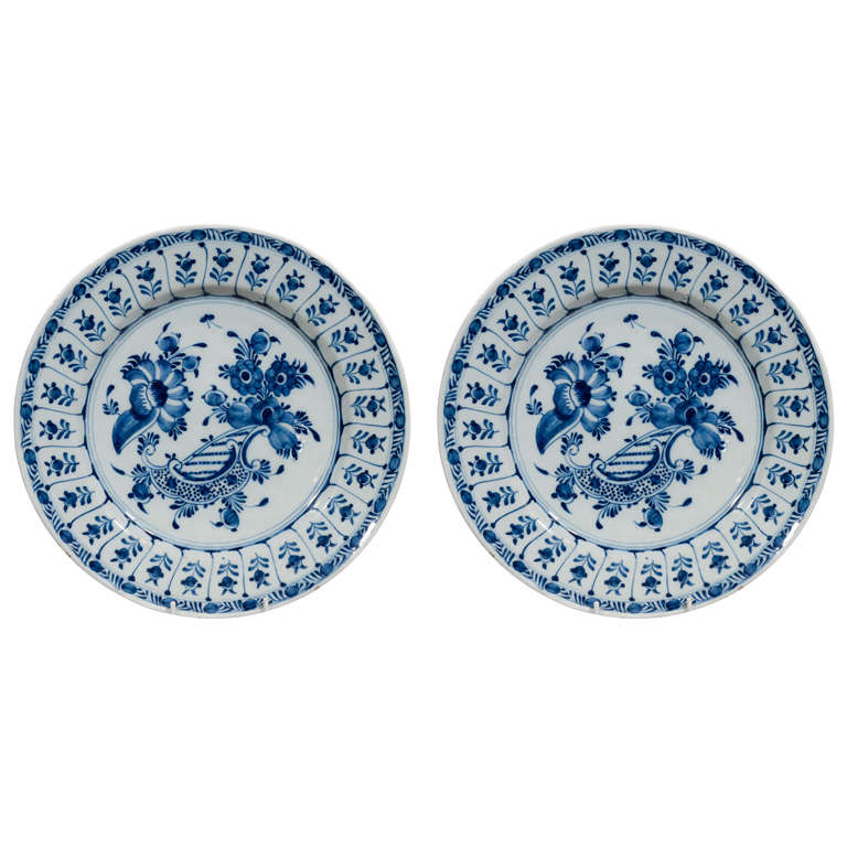 A Pair of 18th Century Dutch Delft Blue and White Chargers