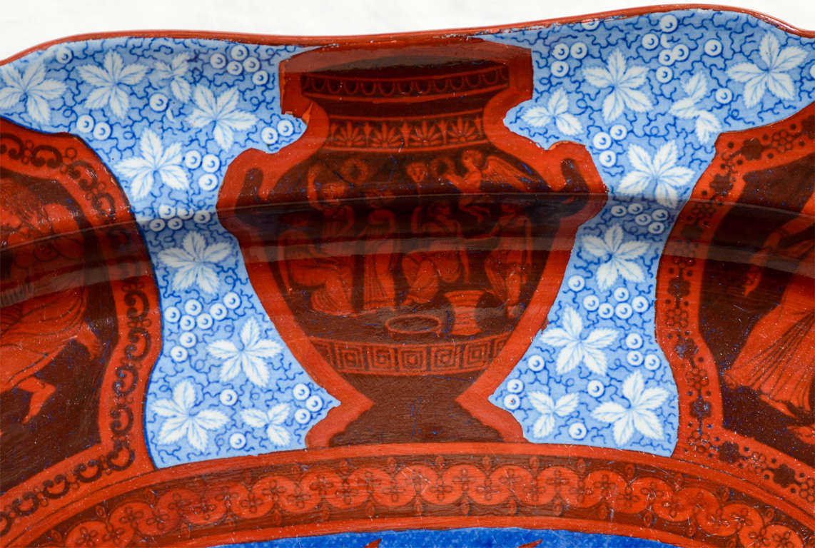A Large Spode Neoclassical Platter with Red White and Blue In Excellent Condition In Katonah, NY