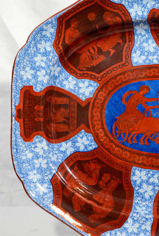 19th Century A Large Spode Neoclassical Platter with Red White and Blue