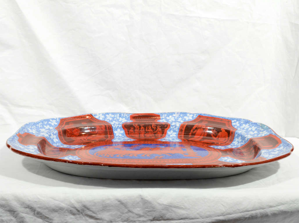 A Large Spode Neoclassical Platter with Red White and Blue 3