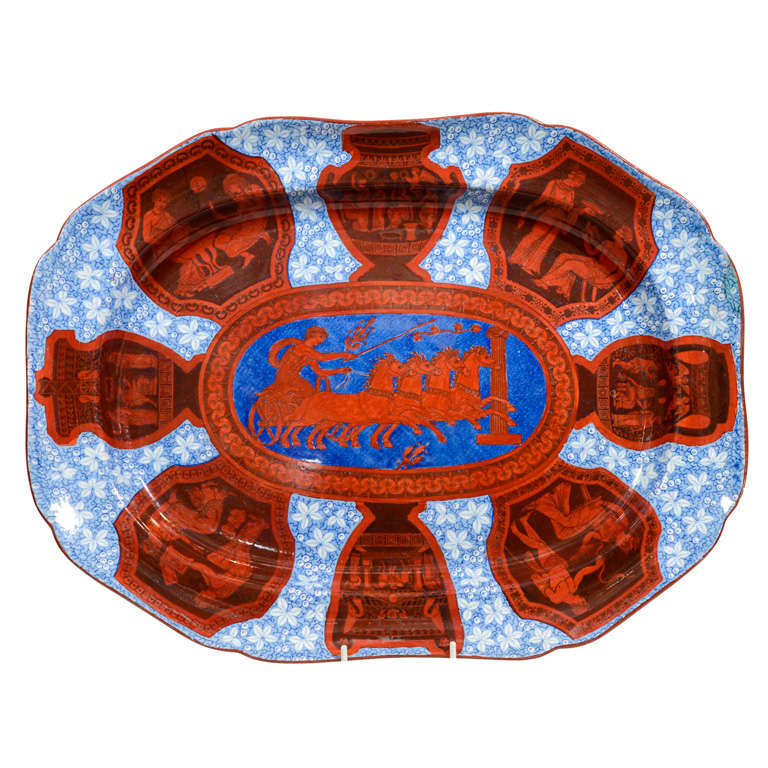 A Large Spode Neoclassical Platter with Red White and Blue