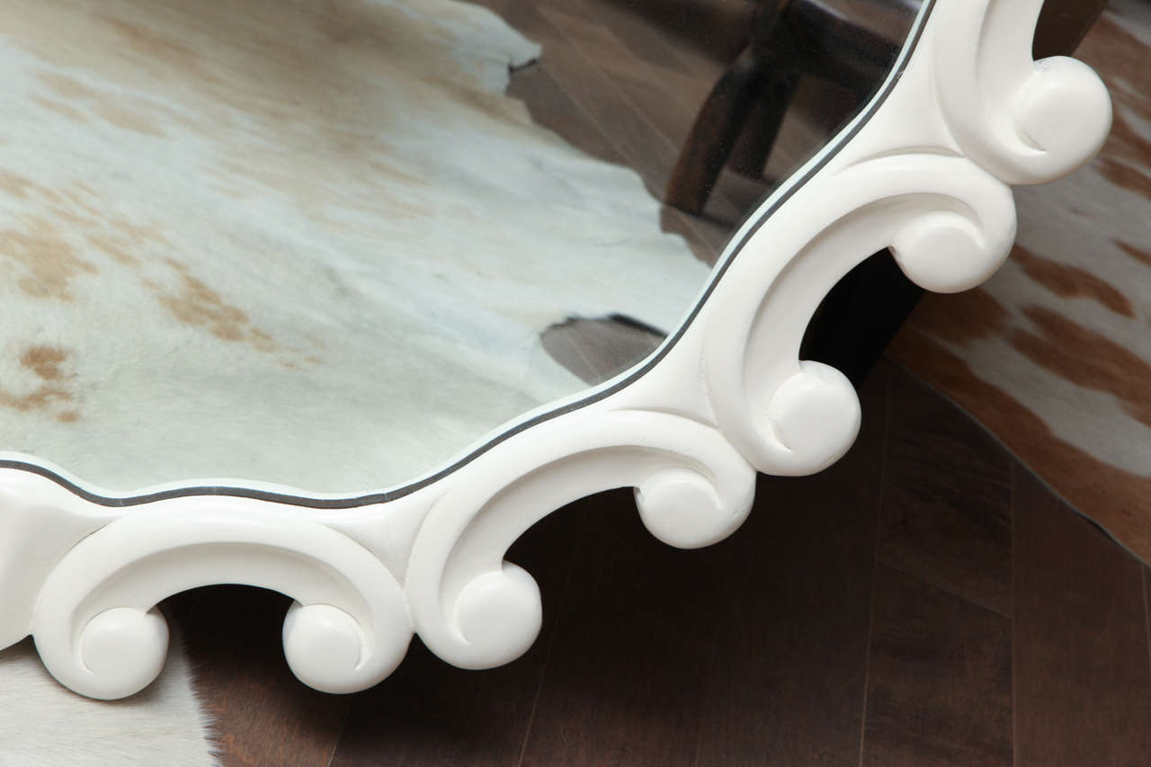 Pair of White Lacquered Faux Regency Oval Mirrors, Circa 1940 2
