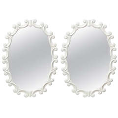 Pair of White Lacquered Faux Regency Oval Mirrors, Circa 1940