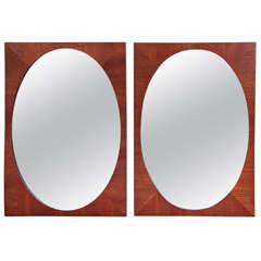 Vintage Pair of Oval Mirrors in Mahogany Frames c. 1950