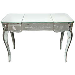 Bevelled and Etched Mirrored Poudre/ Vanity on Mirrored Cabriole Legs
