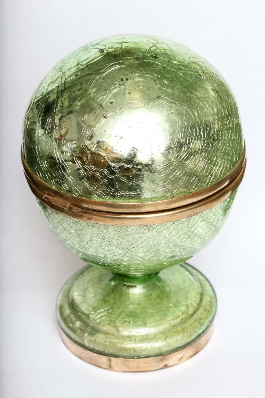 Green Crackle Glass Mirror Ball Cordial Set In Fair Condition In New York, NY