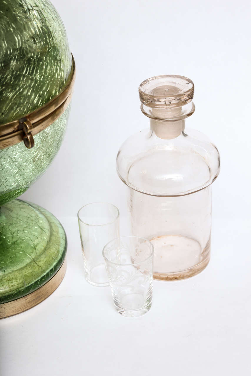 Green Crackle Glass Mirror Ball Cordial Set 4
