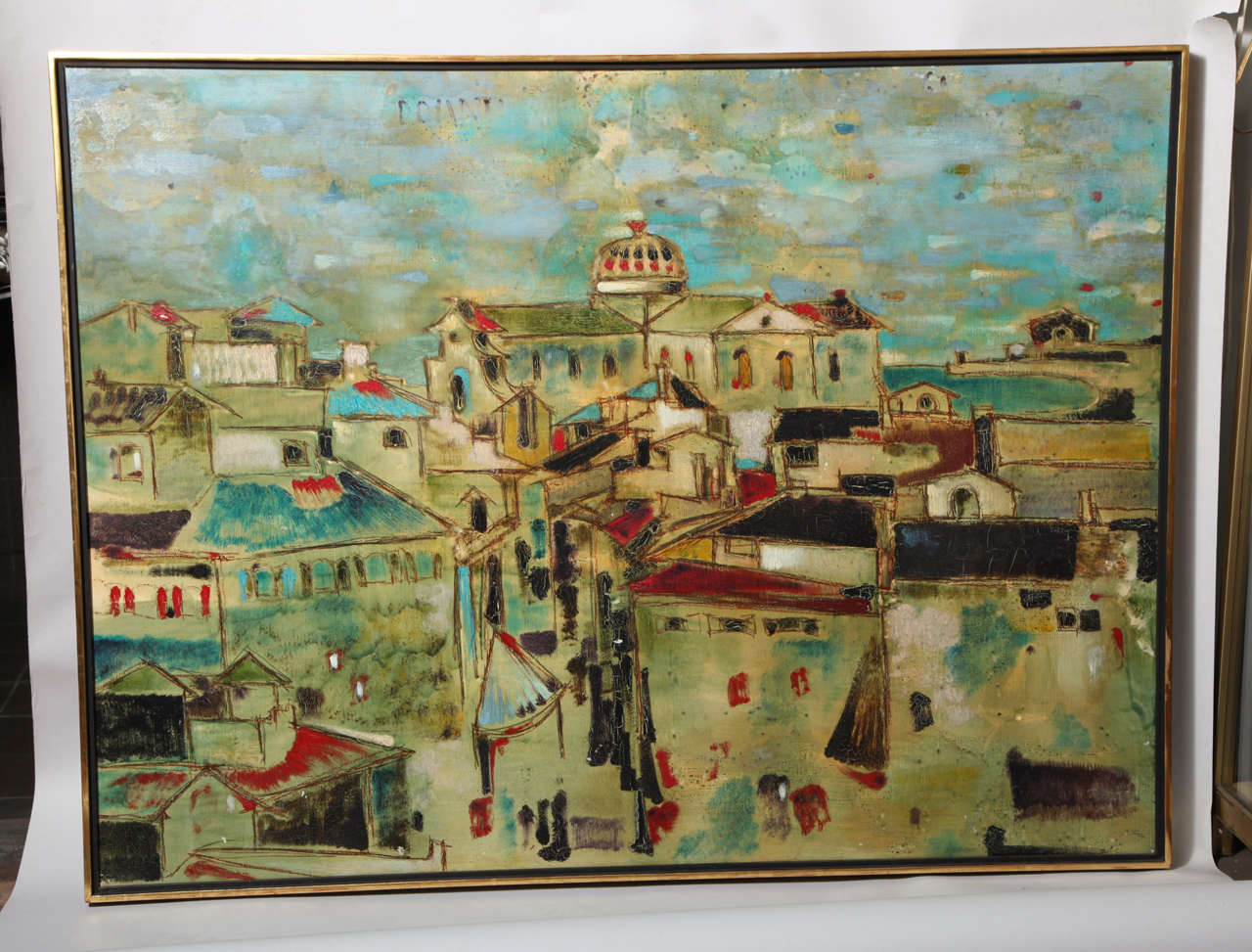 A wonderful view of the rooftops of Florence by Lazzaro Donati oil on board signed on upper left side and rear.