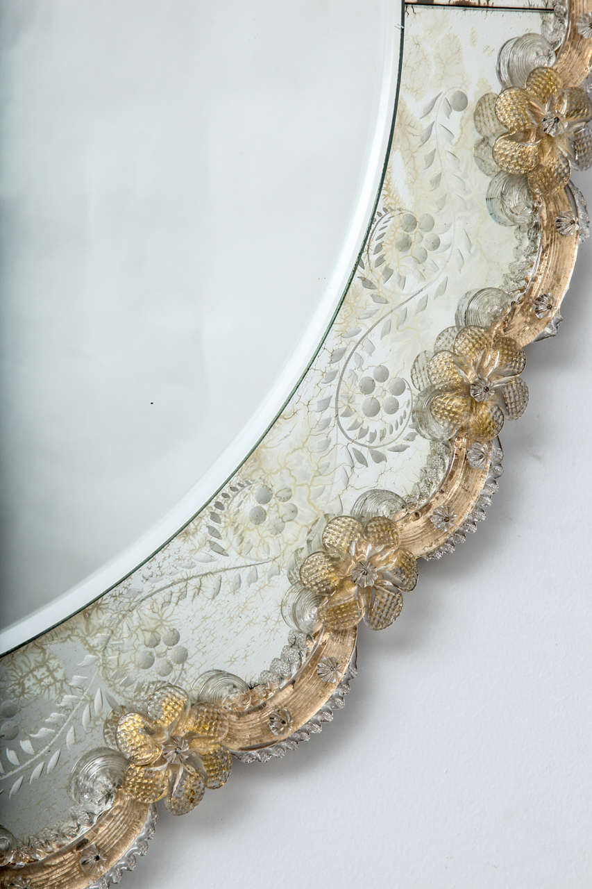 French Etched Bevelled Circular Mirror with Filigree Applied Border