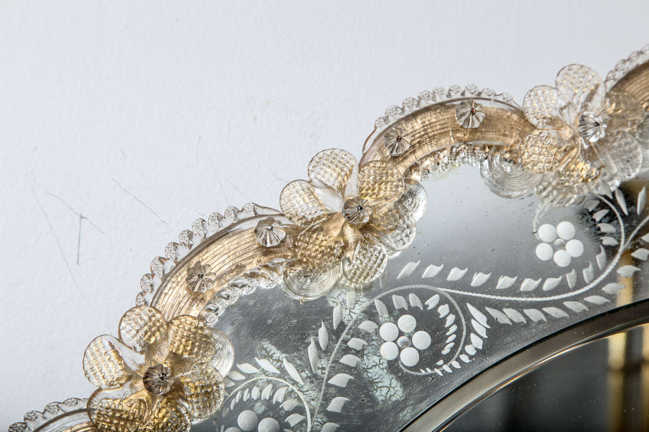 Etched Bevelled Circular Mirror with Filigree Applied Border 1