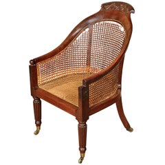 Antique Regency Carved Mahogany Library Bergere