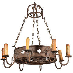Circa 1900 Round Antique Iron Chandelier from France 5