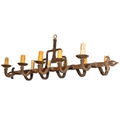 Antique French Hand Hammered Iron Chandelier from the Early 1900s