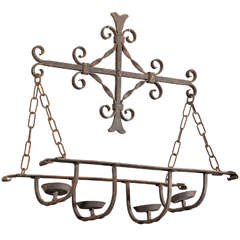 An Unusual Antique 4-Light Iron Chandelier from France