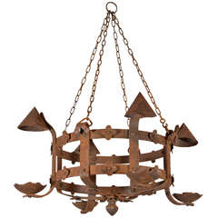 Antique French Round Iron Chandelier, Circa 1920 8