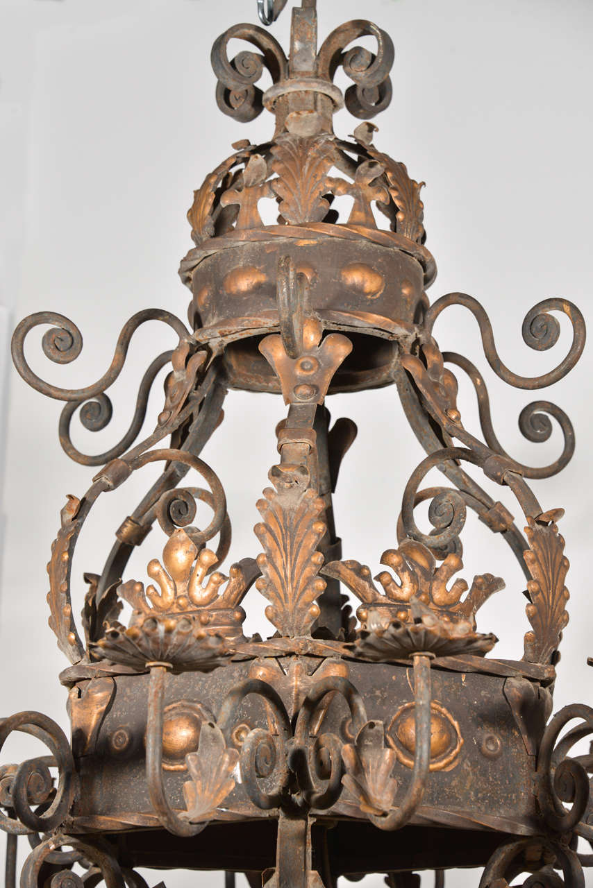 French A Large 'Acanthus Leaf' Iron Chandelier from France
