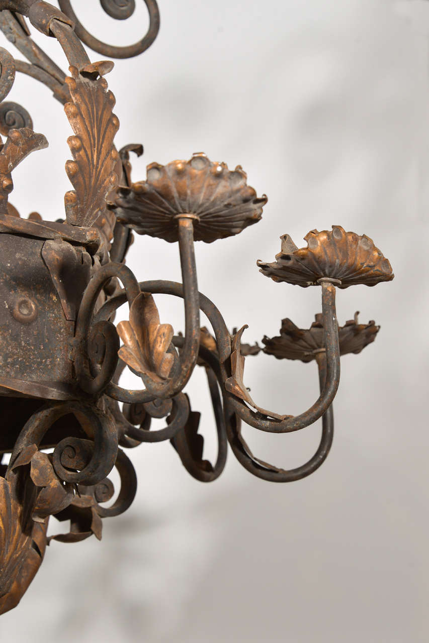 A Large 'Acanthus Leaf' Iron Chandelier from France In Good Condition In Dallas, TX