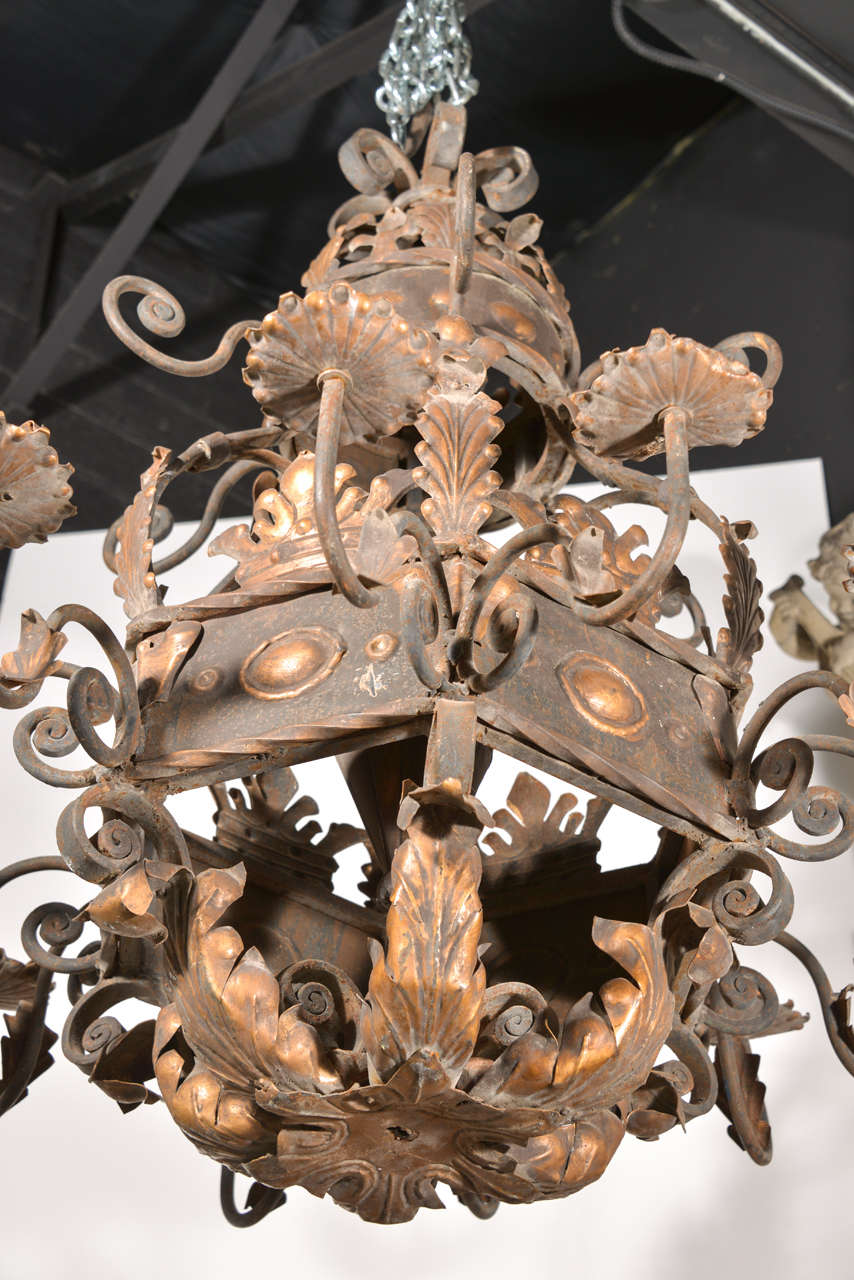 A Large 'Acanthus Leaf' Iron Chandelier from France 1