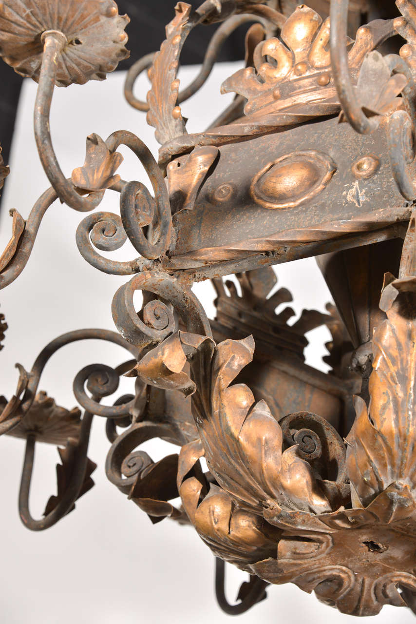 A Large 'Acanthus Leaf' Iron Chandelier from France 2