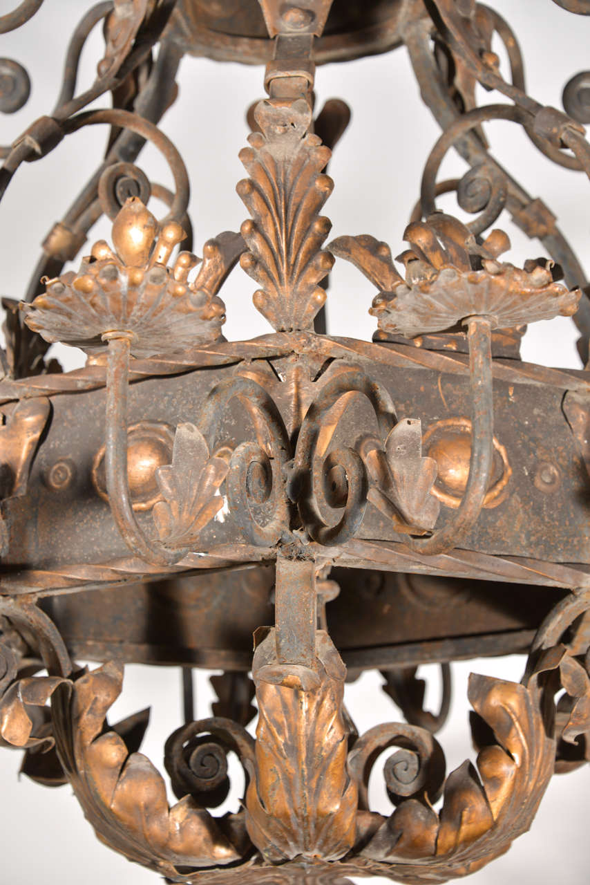A Large 'Acanthus Leaf' Iron Chandelier from France 3