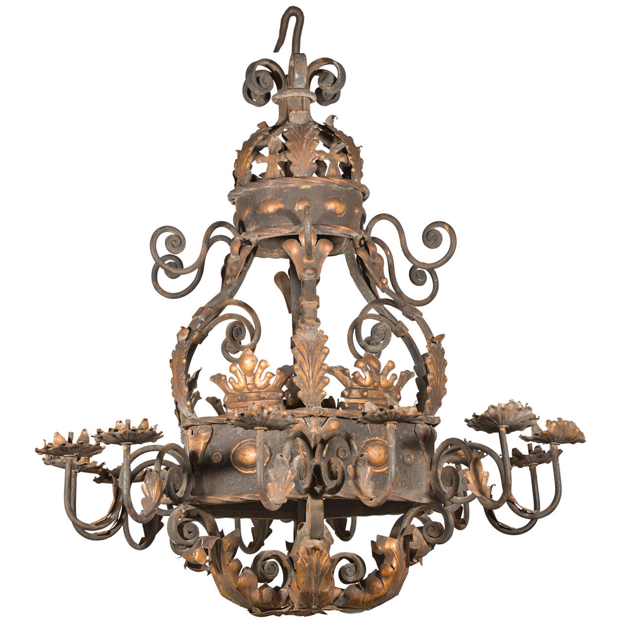 A Large 'Acanthus Leaf' Iron Chandelier from France