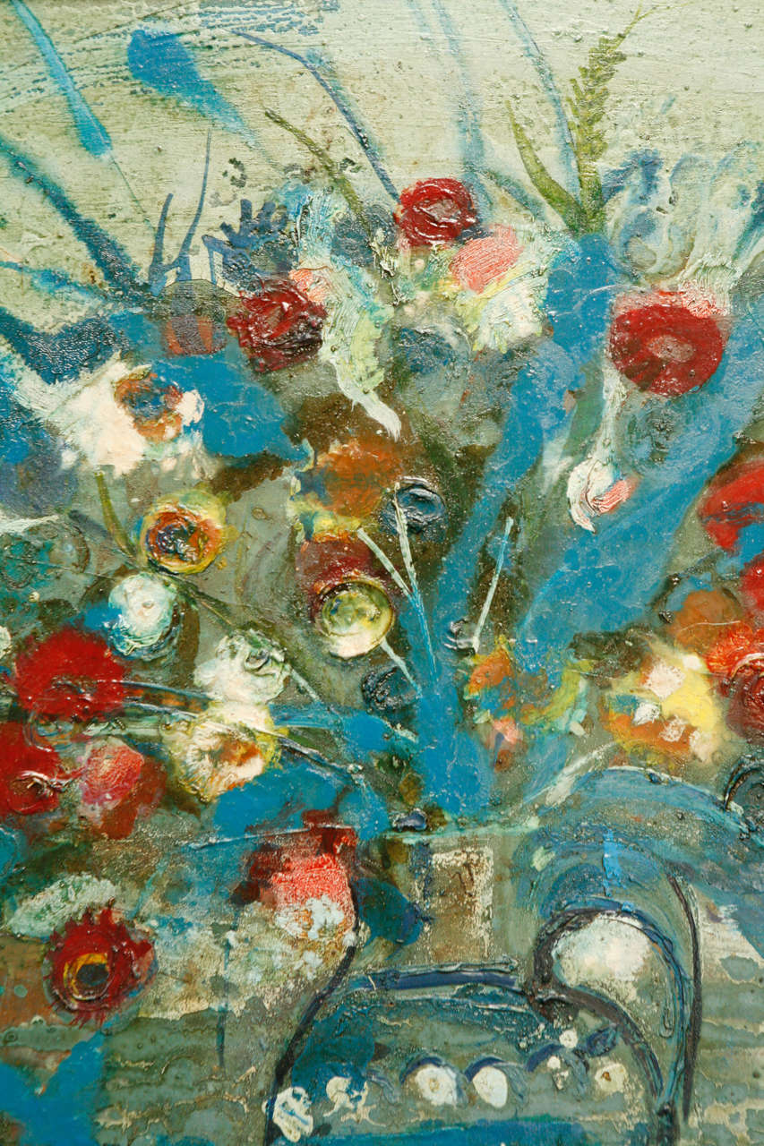 Canvas Modern Floral Still Life Painting from Belgium Circa 1960s