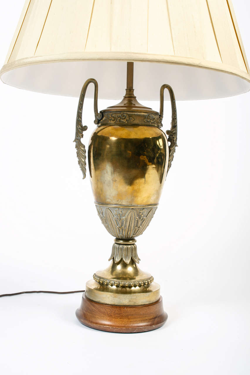 Wood 19th Century Brass Urn Converted to Lamp