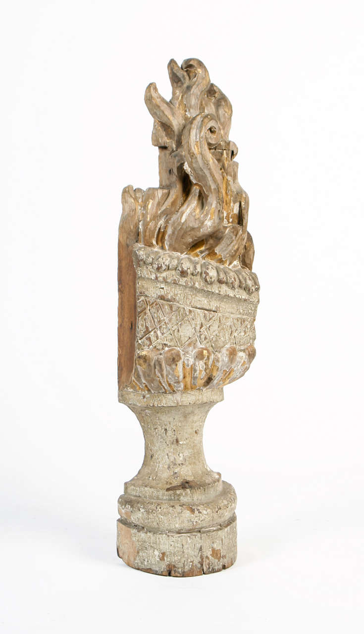 Continental Carved Wood Torch Architectural Fragment