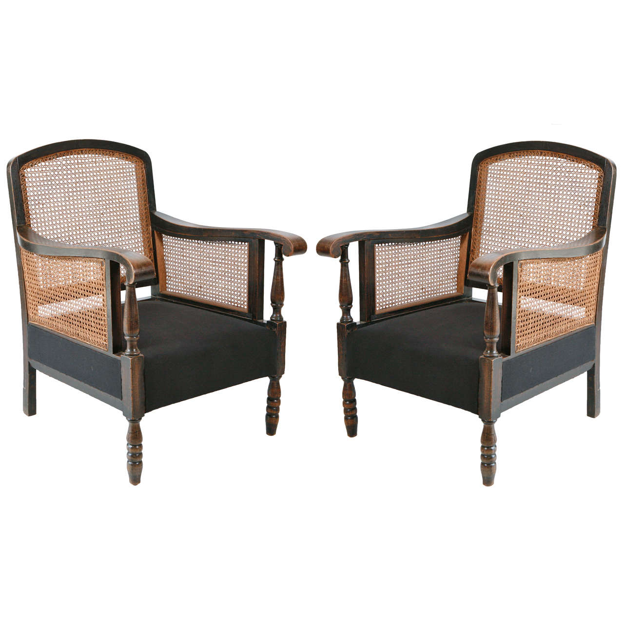Italian Cane and Hemp Linen Armchairs