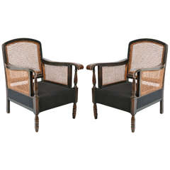 Italian Cane and Hemp Linen Armchairs