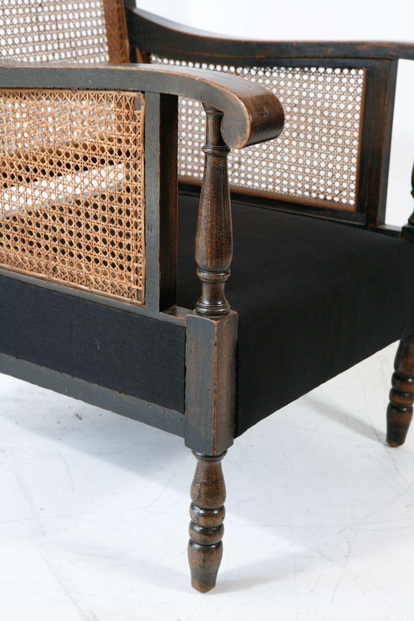 Gustavian Italian Cane and Hemp Linen Armchairs