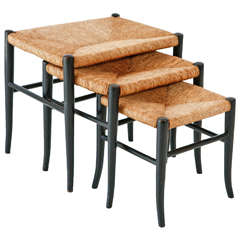 Rush Nesting Stools with Black Curved Legs