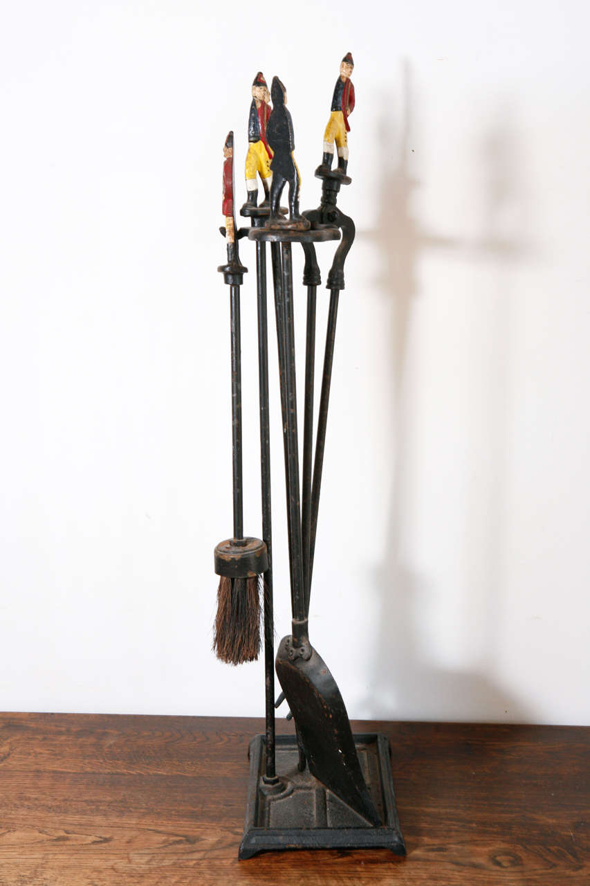 Painted Jockey Four Piece Fireplace Tool Set