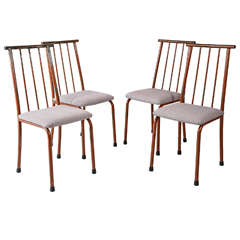 Set of Four Italian Metal Chairs with Vintage African Fabric Seats