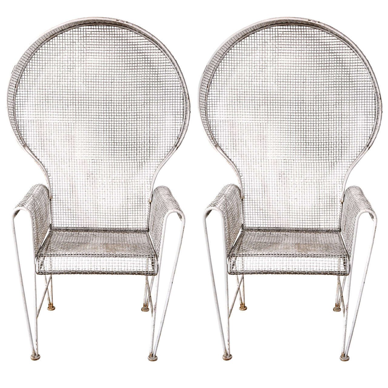 Pair of Large Hooded Wire Outdoor Chairs