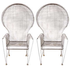 Pair of Large Hooded Wire Outdoor Chairs