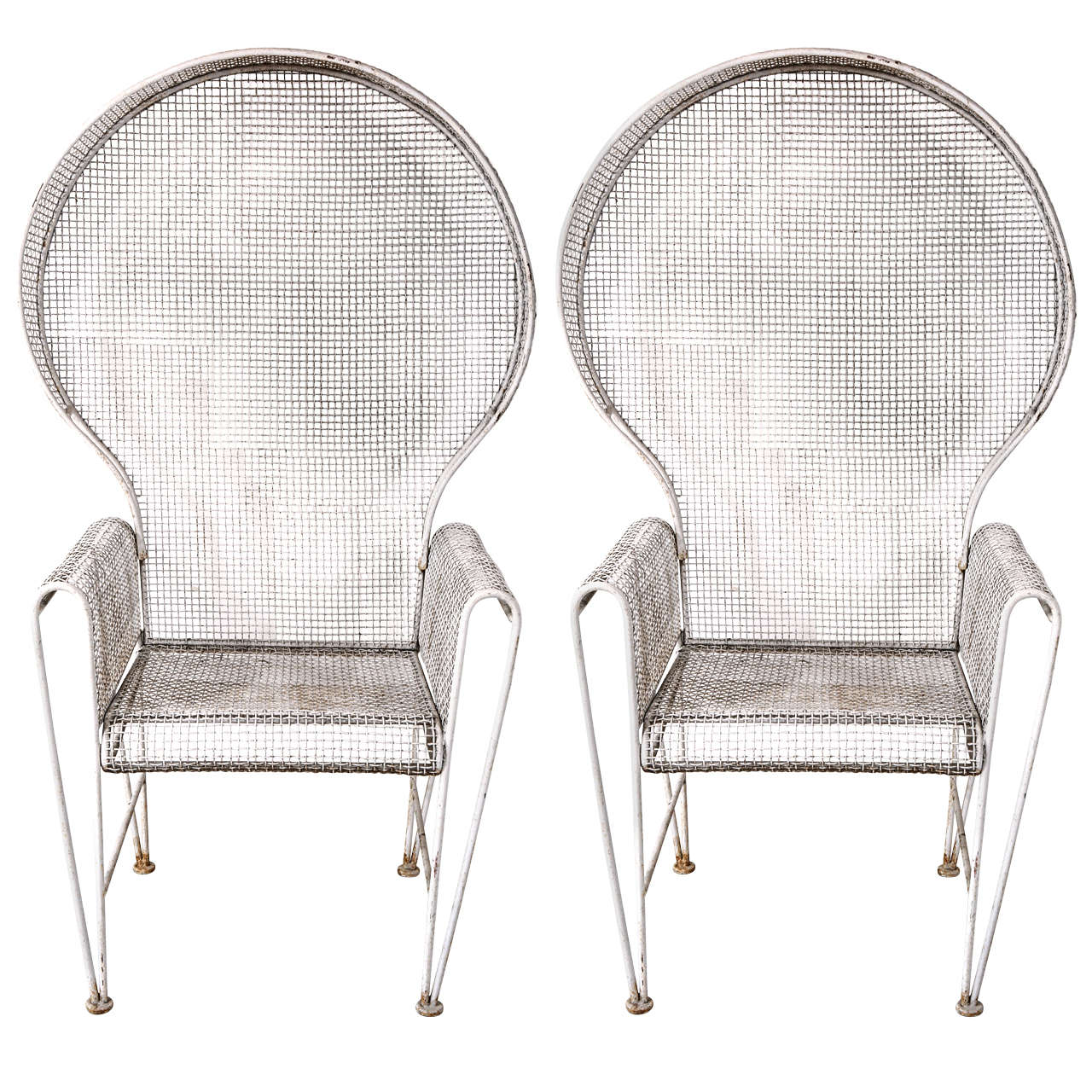 Pair of Large Hooded Wire Outdoor Chairs at 1stDibs